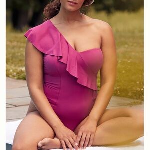 By Anthropologie Asymmetrical Flounce One-Piece Swimsuit Size 2X NEW